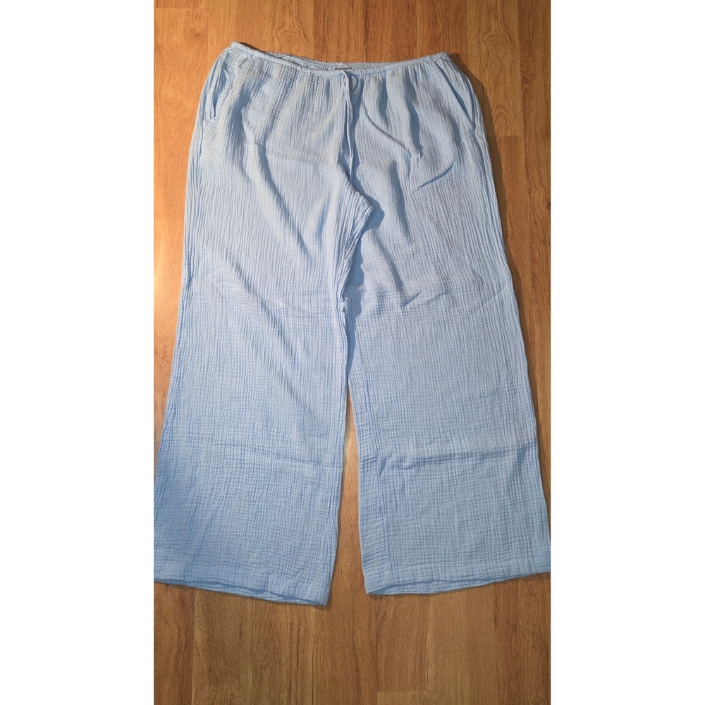 Shade & Shore Light Blue Cotton Gauze Wide Leg Beach Cover Up Pants XL